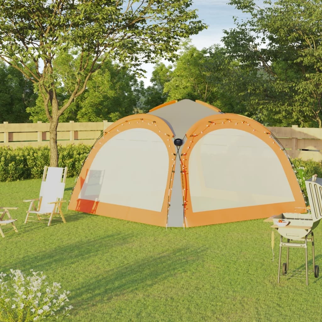 vidaXL Partytent met LED en 4 zijwanden 3,6x3,6x2,3 m grijs en oranje