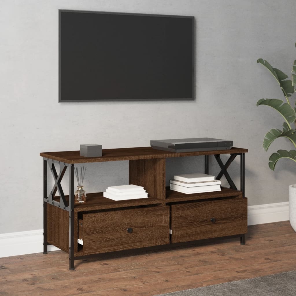 VidaXL Tv-meubel 90x33x45 cm bewerkt hout en ijzer bruineikenkleurig