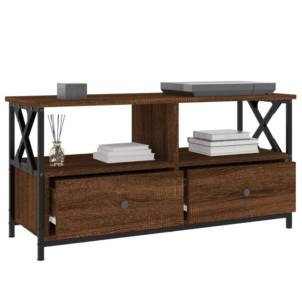 VidaXL Tv-meubel 90x33x45 cm bewerkt hout en ijzer bruineikenkleurig