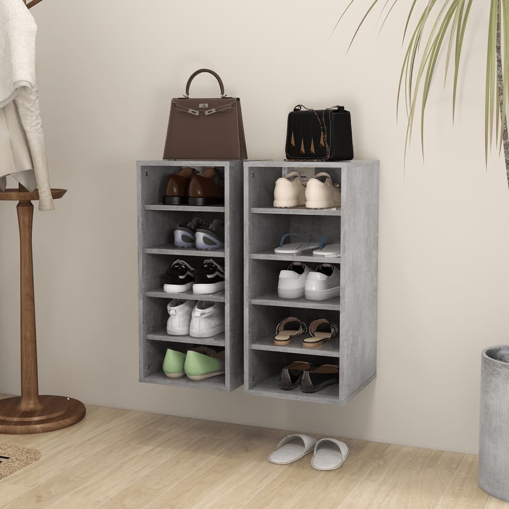 VidaXL Schoenenkasten 2 st 31,5x35x70 cm spaanplaat betongrijs