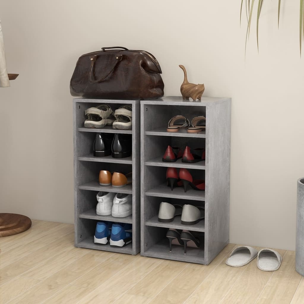 VidaXL Schoenenkasten 2 st 31,5x35x70 cm spaanplaat betongrijs