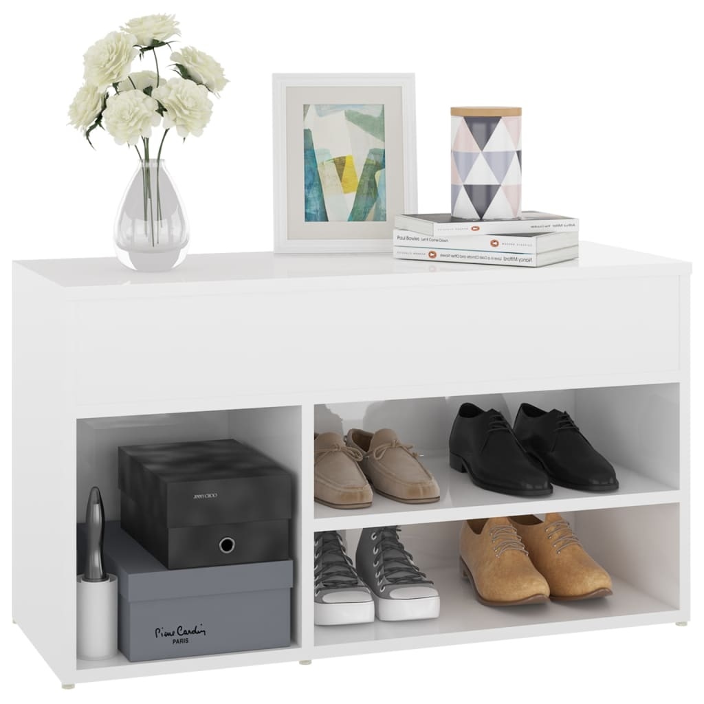 VidaXL Schoenenbank 80x30x45 cm spaanplaat hoogglans wit