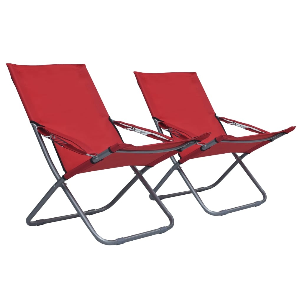 VidaXL Strandstoelen 2 st inklapbaar stof rood