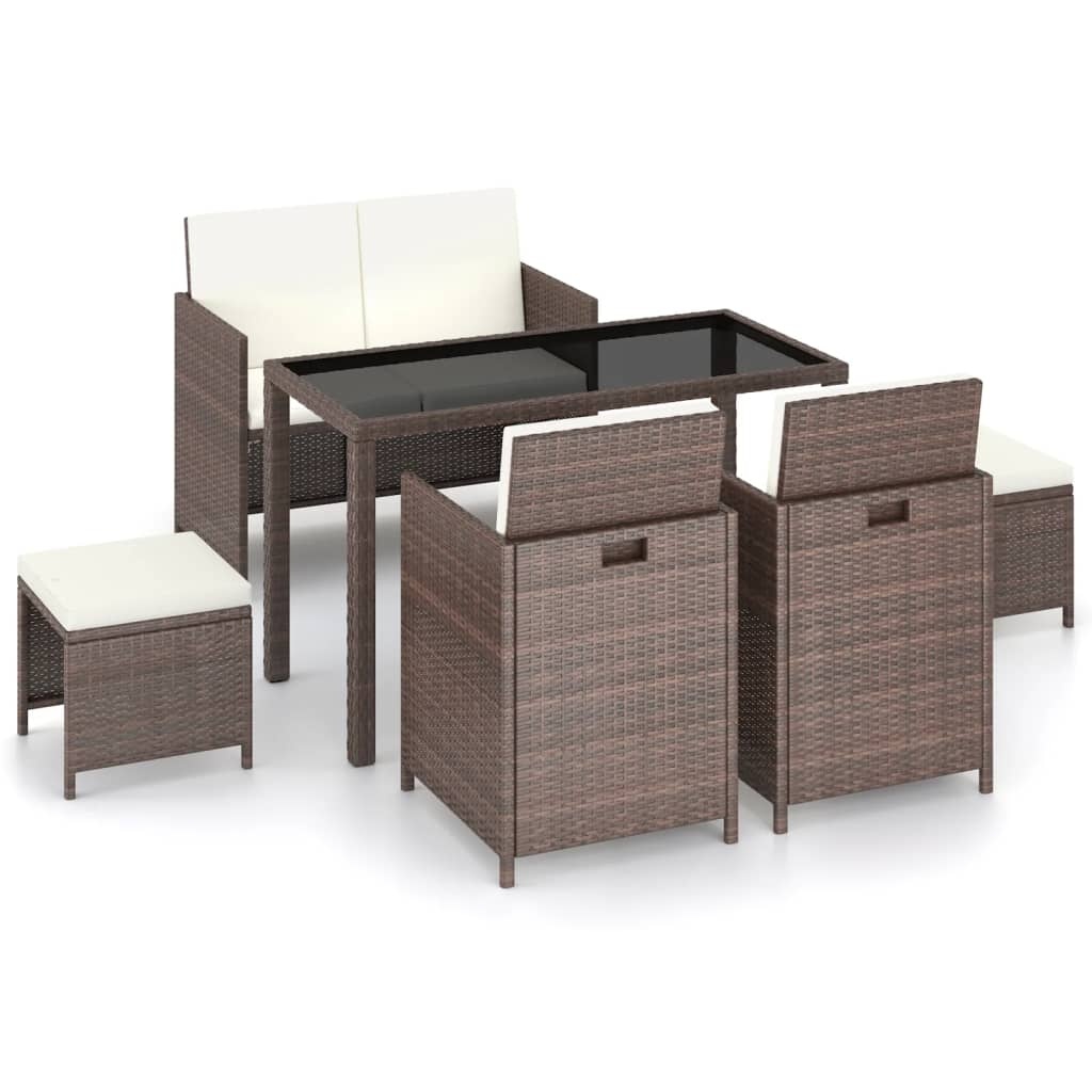 VidaXL 6-delige Tuinset met kussens poly rattan bruin