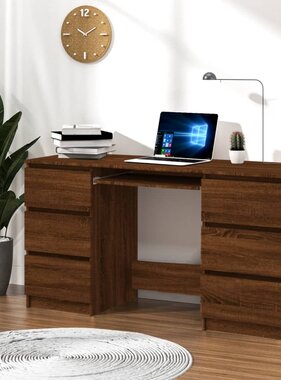 VidaXL Bureau 140x50x77 cm bewerkt hout bruineikenkleurig