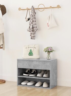 VidaXL Schoenenbank 60x30x45 cm spaanplaat betongrijs