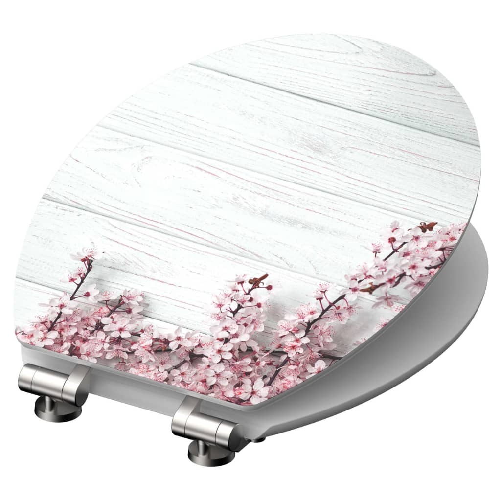 vidaXL Toiletbril met soft-close FLOWERS & WOOD MDF hoogglans