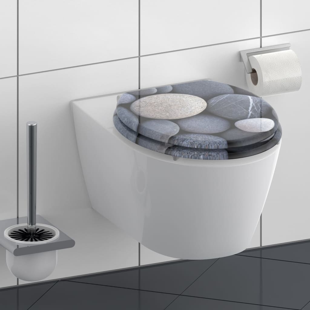 vidaXL Toiletbril met soft-close GREY STONE