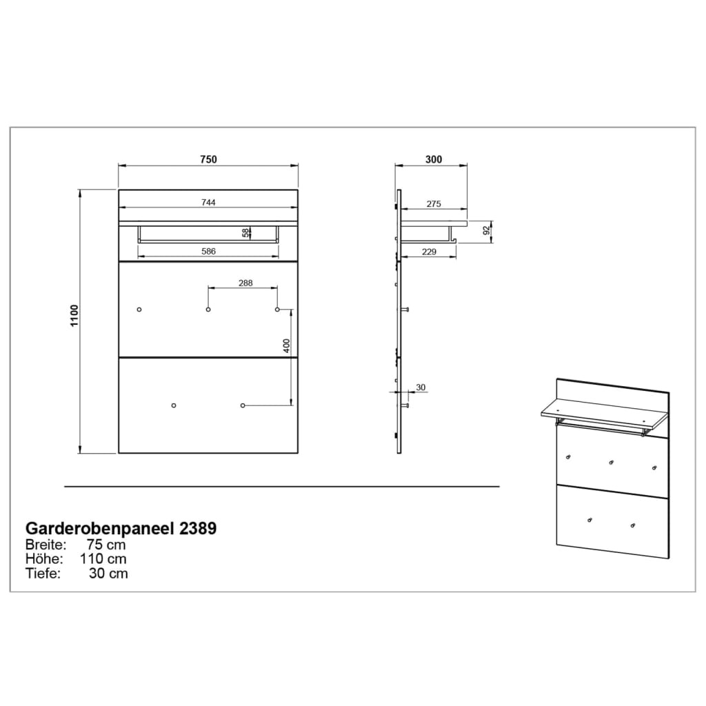 vidaXL Kapstokpaneel GW-Frisco 75x30x110 cm Grandson eikenkleur wit