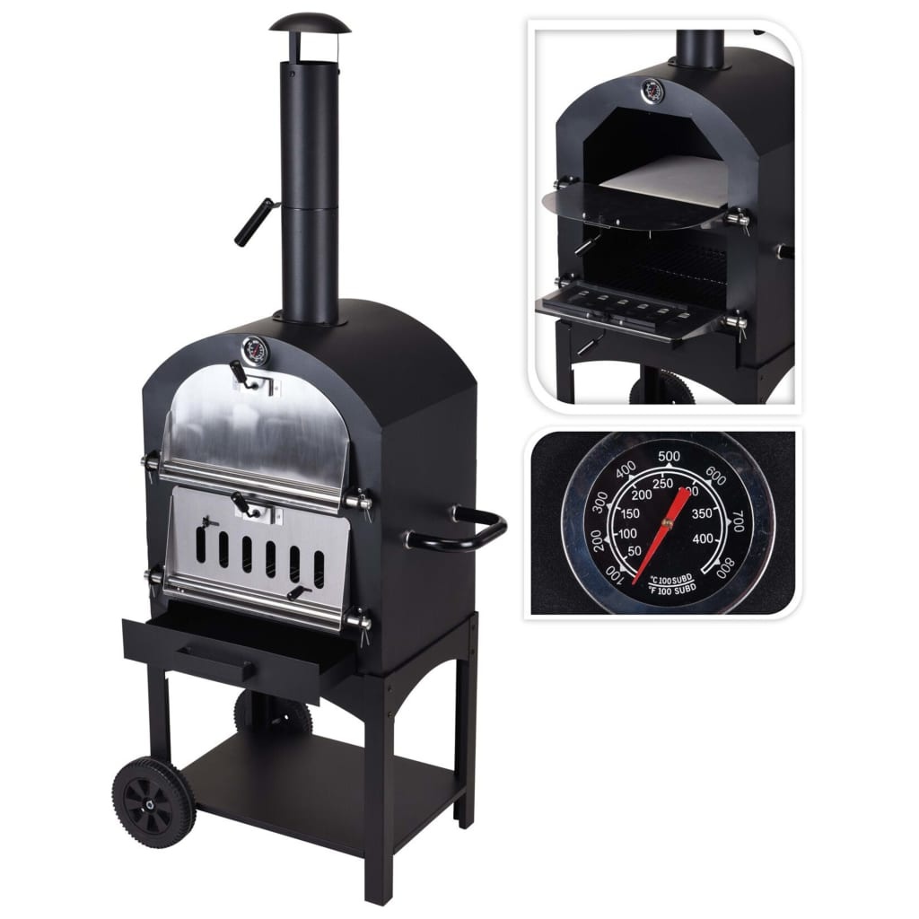 vidaXL Barbecue pizzaoven zwart