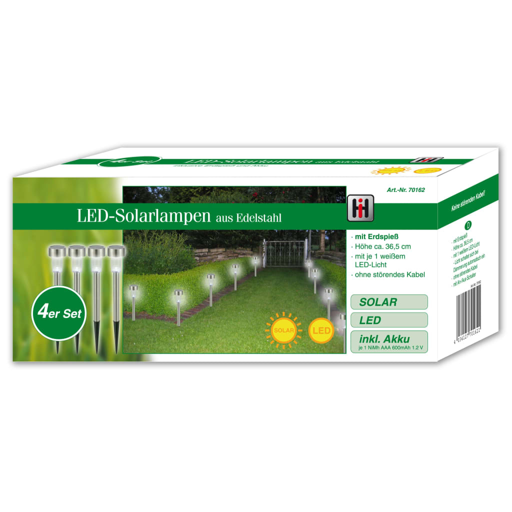 vidaXL Tuinlampen 4 st solar LED 36 cm roestvrij staal