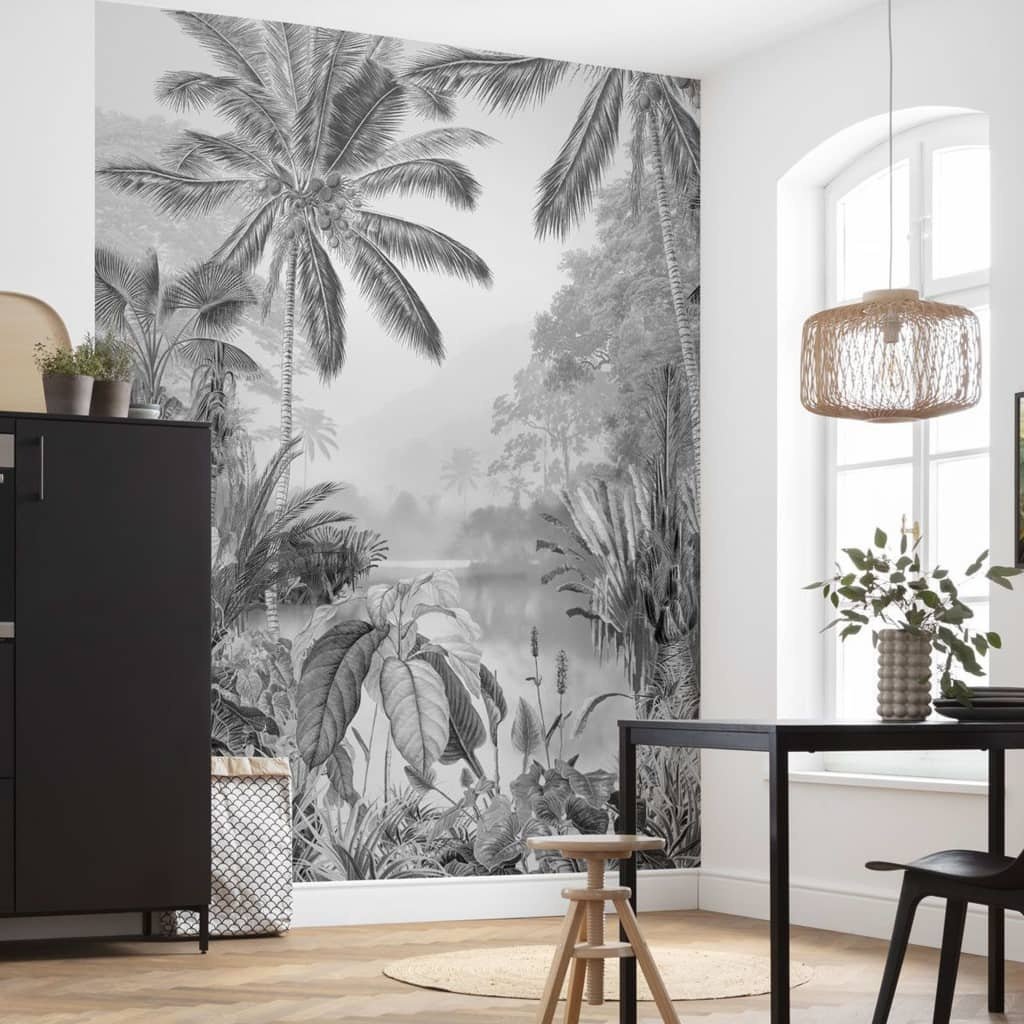 VidaXL Fotobehang Lac Tropical Black & White 200x270 cm