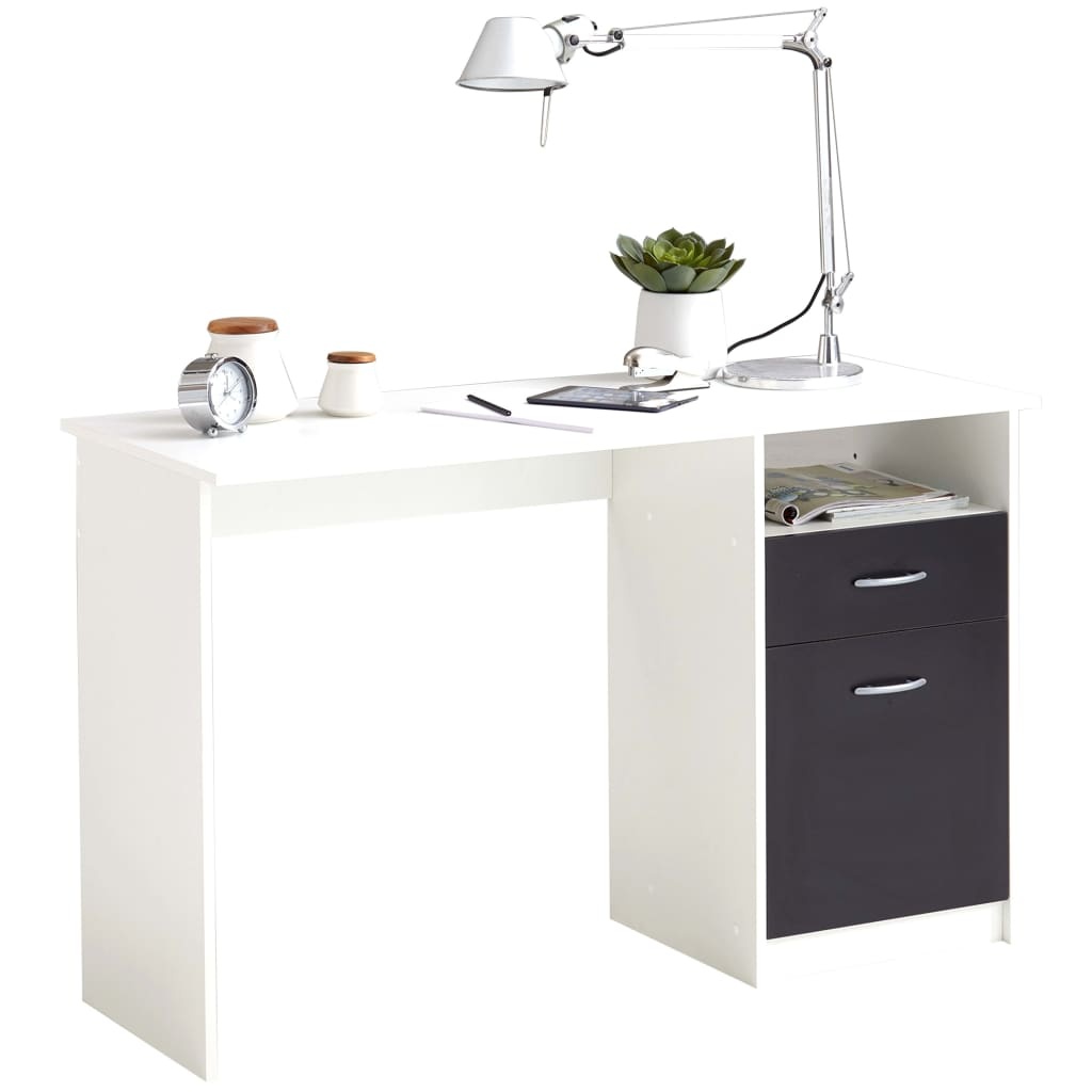 vidaXL Bureau met 1 lade 123x50x76,5 cm wit en zwart