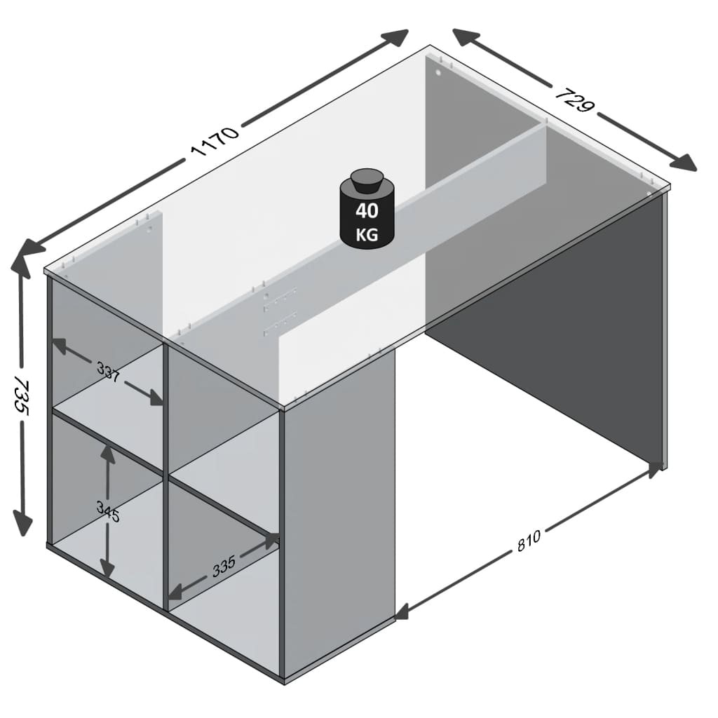 vidaXL Bureau met zijschappen 117x72,9x73,5 cm wit