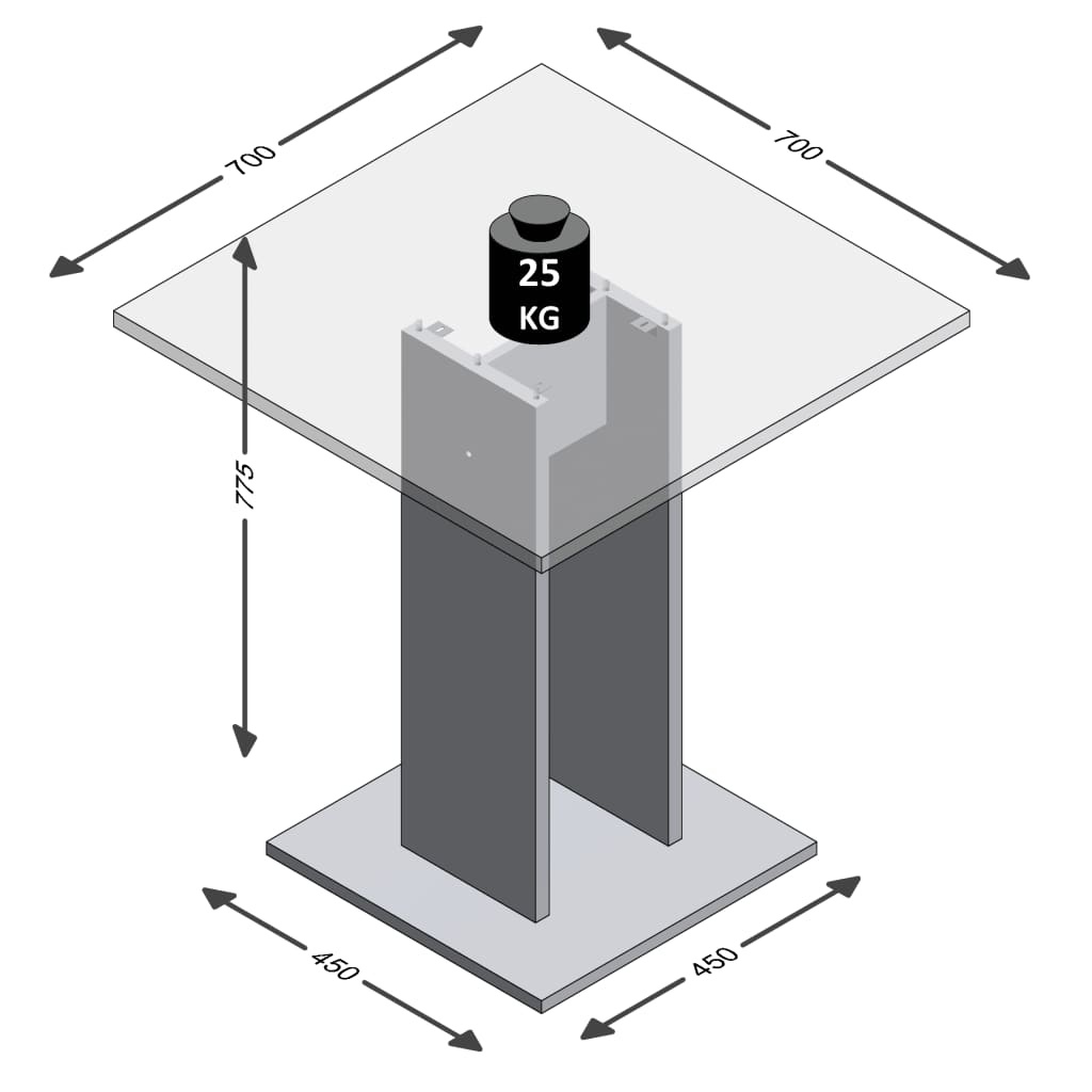 vidaXL Eettafel 70 cm betongrijs en wit