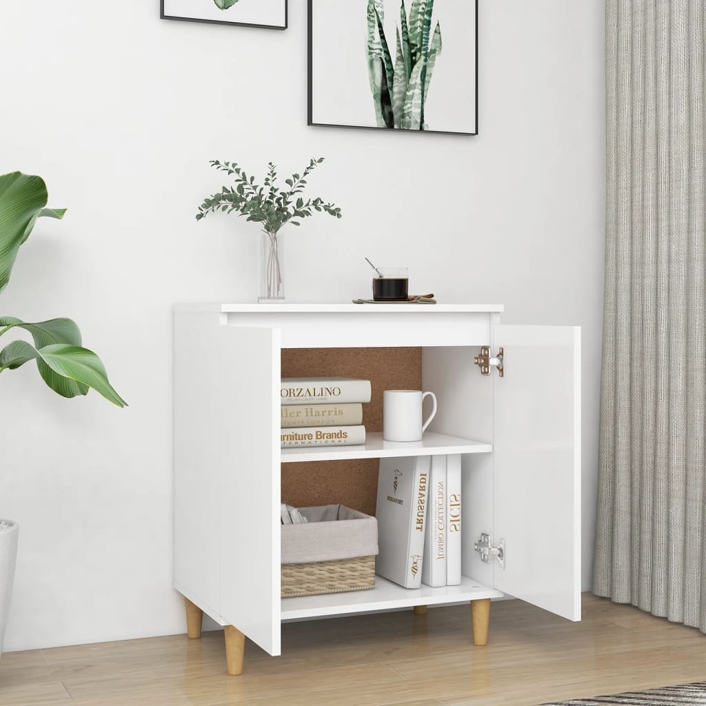 VidaXL Dressoir met massief houten poten 60x35x70 cm bewerkt hout wit