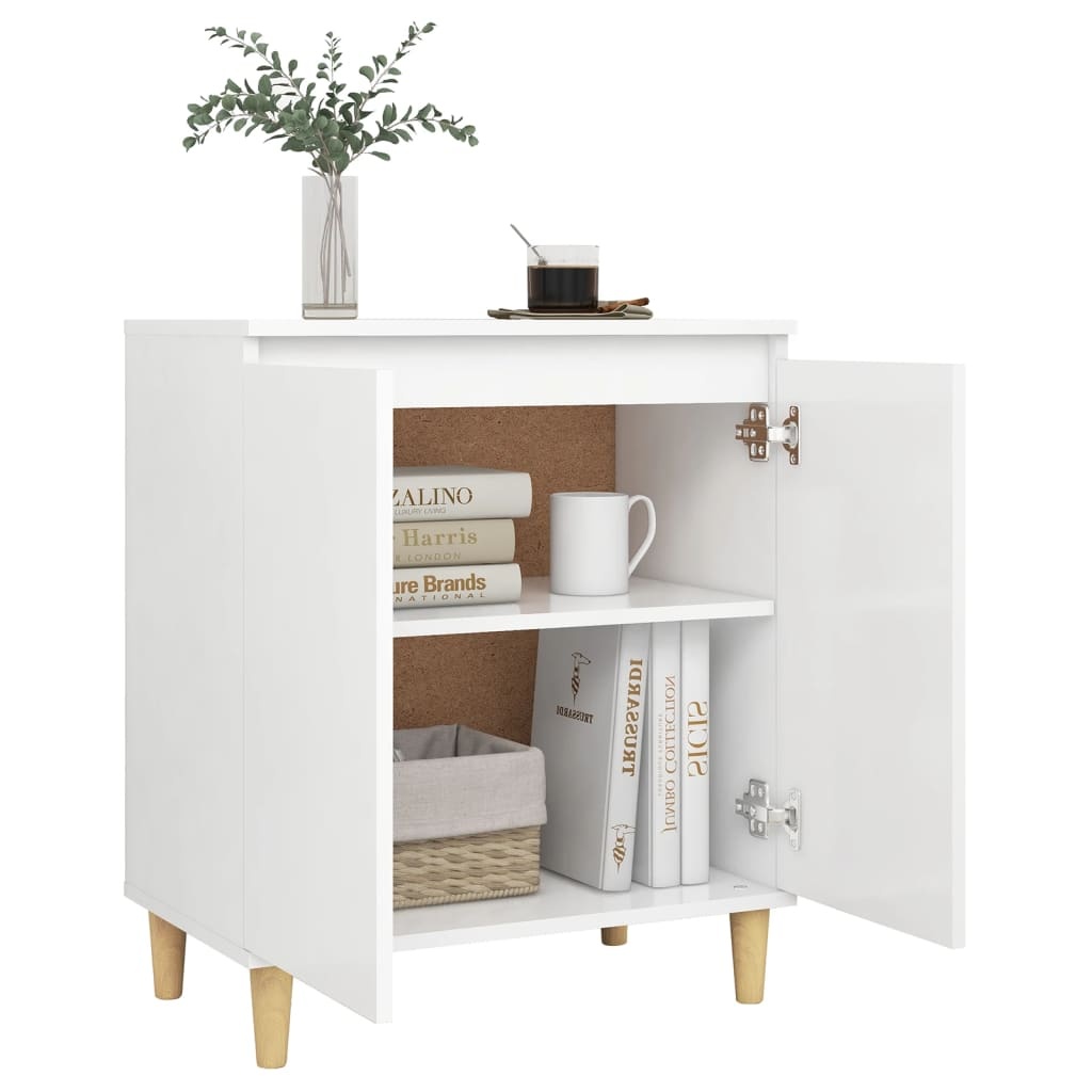 VidaXL Dressoir met massief houten poten 60x35x70 cm bewerkt hout wit
