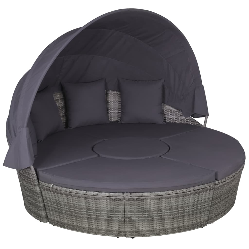 vidaXL 4-delige Loungeset met kussens poly rattan grijs