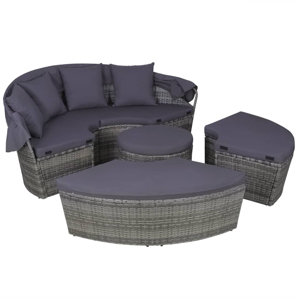 vidaXL 4-delige Loungeset met kussens poly rattan grijs