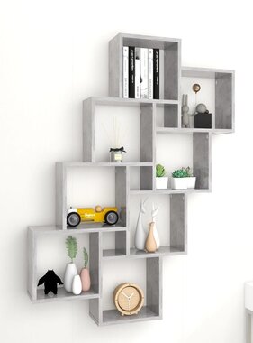 Wandschap kubus 90x15x119 cm spaanplaat betongrijs