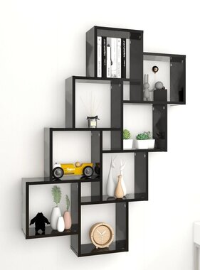 Wandschap kubus 90x15x119 cm spaanplaat zwart