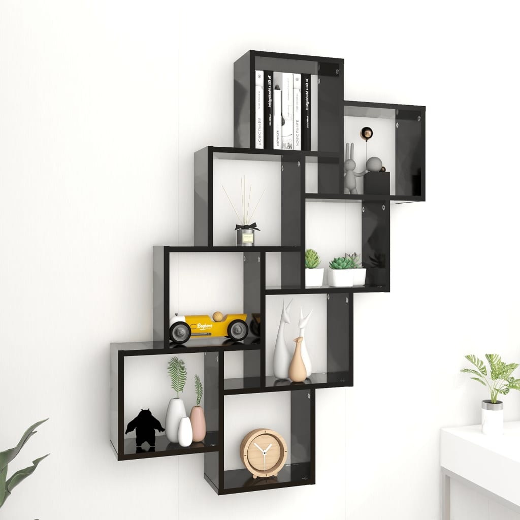 Wandschap kubus 90x15x119 cm spaanplaat zwart