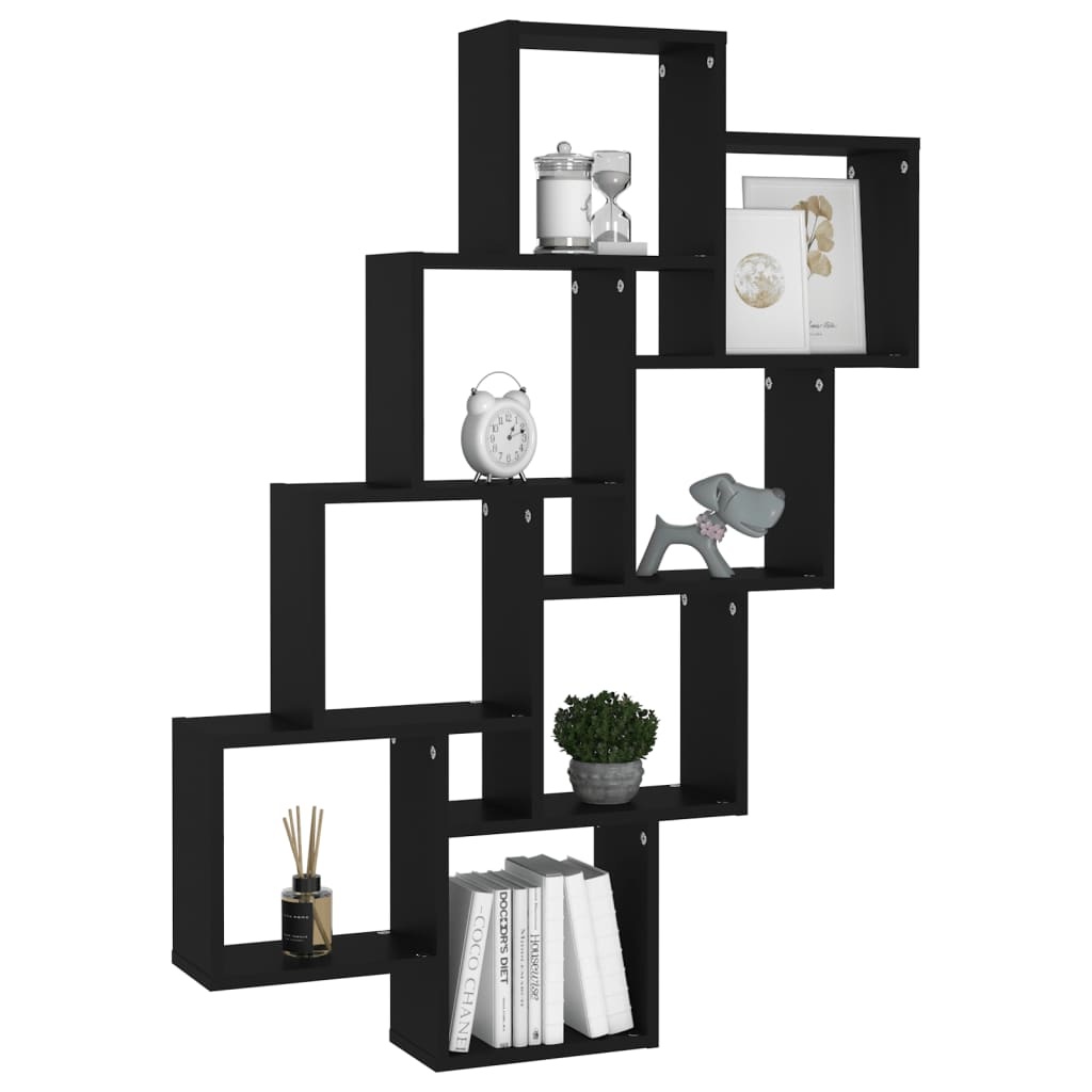 Wandschap kubus 90x15x119 cm spaanplaat zwart