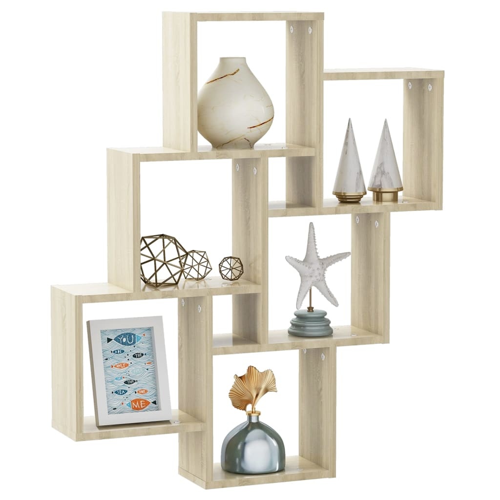 Wandschap kubus 78x15x93 cm spaanplaat sonoma eiken