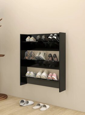 VidaXL Wandschoenenkast 80x18x90 cm spaanplaat zwart