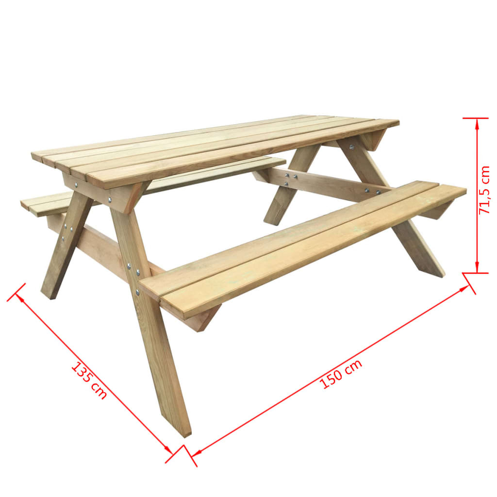 VidaXL Picknicktafel 150x135x71,5 cm hout