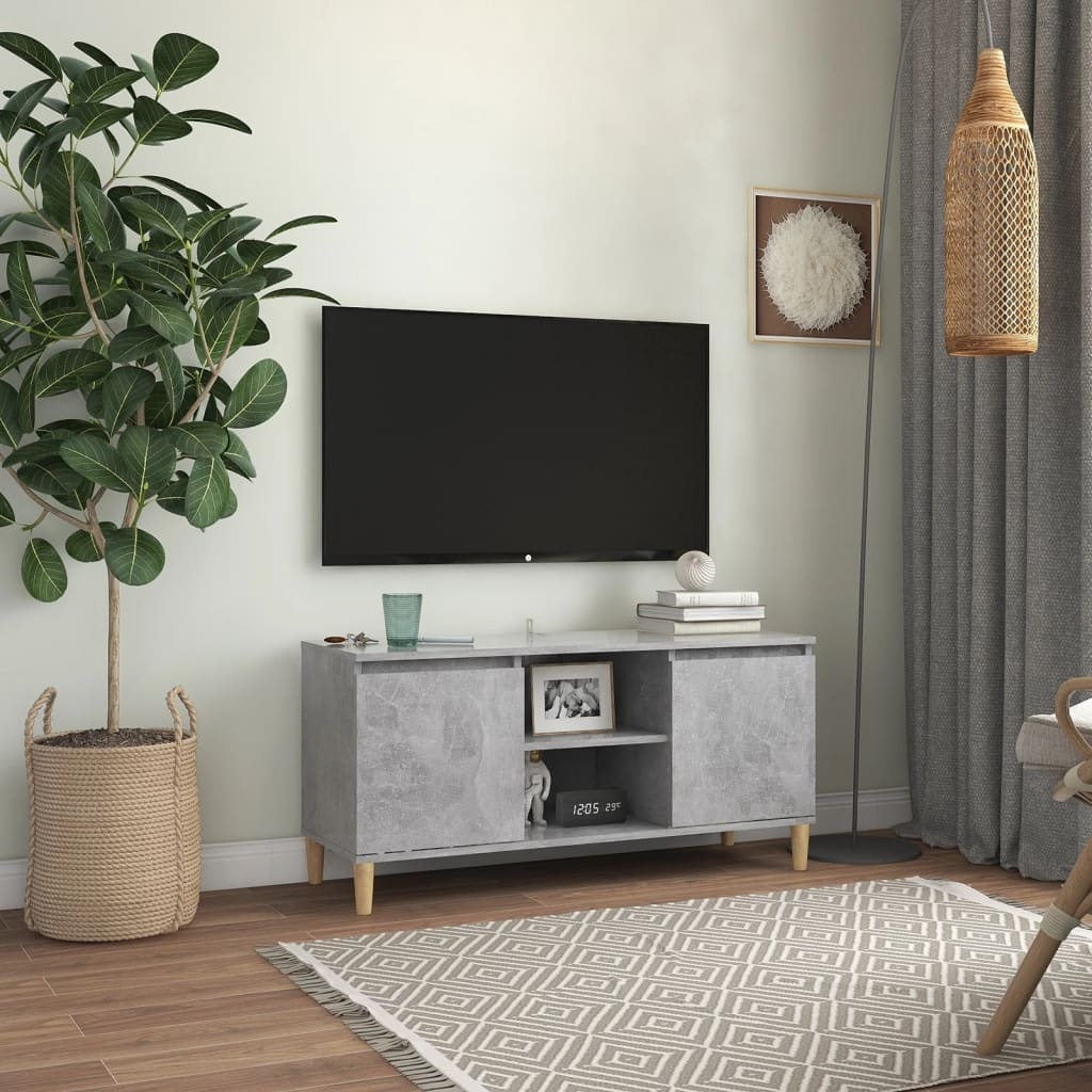 VidaXL Tv-meubel met massief houten poten 103,5x35x50 cm betongrijs