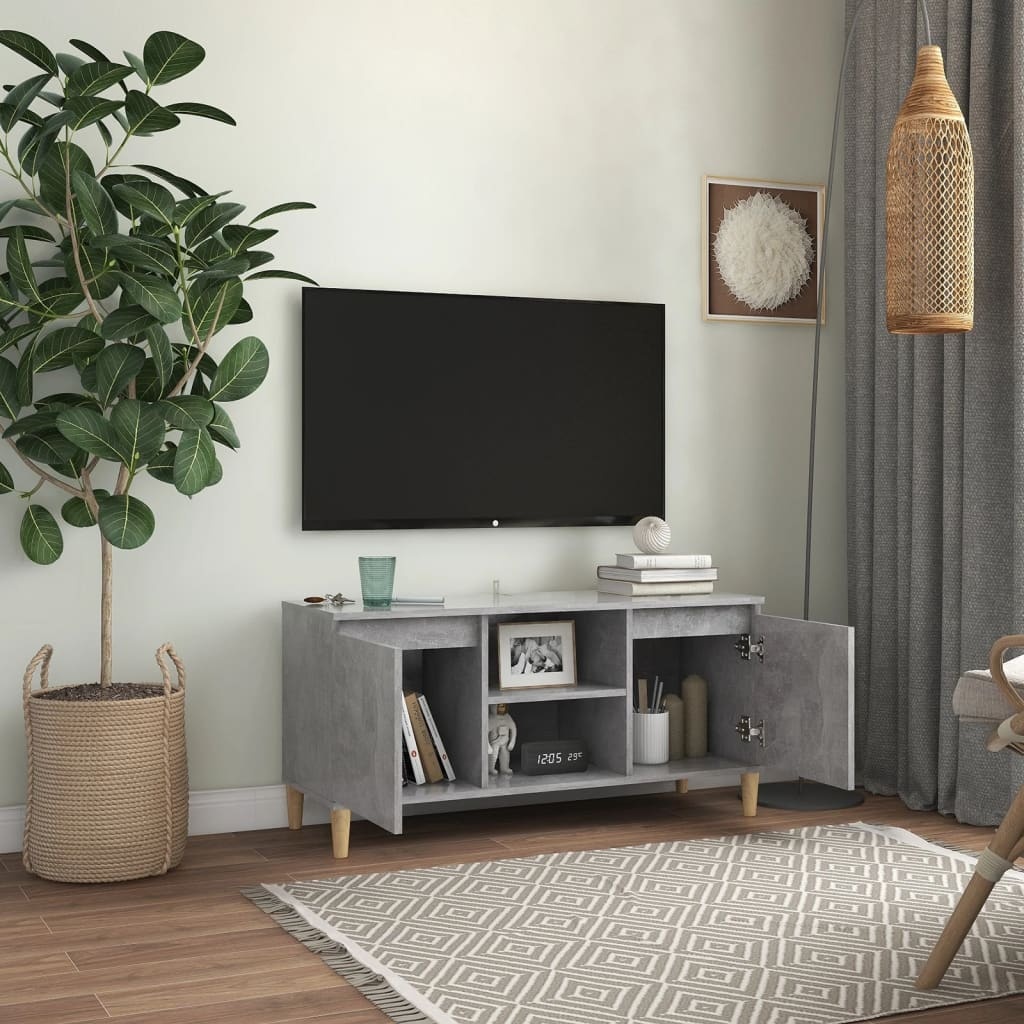 VidaXL Tv-meubel met massief houten poten 103,5x35x50 cm betongrijs