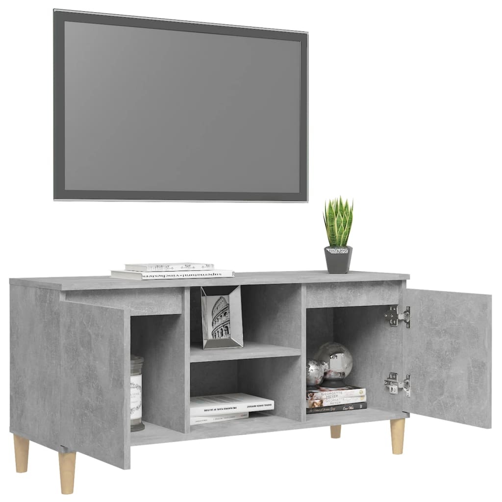 VidaXL Tv-meubel met massief houten poten 103,5x35x50 cm betongrijs