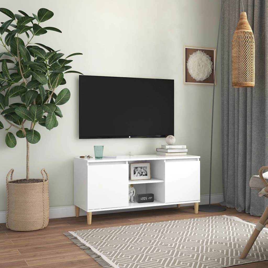 VidaXL Tv-meubel met massief houten poten 103,5x35x50 cm wit