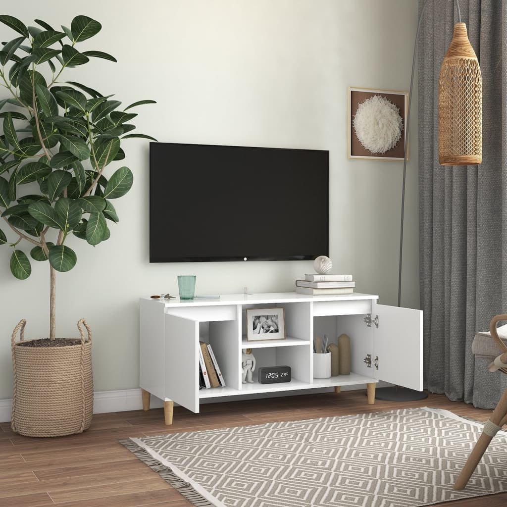VidaXL Tv-meubel met massief houten poten 103,5x35x50 cm wit