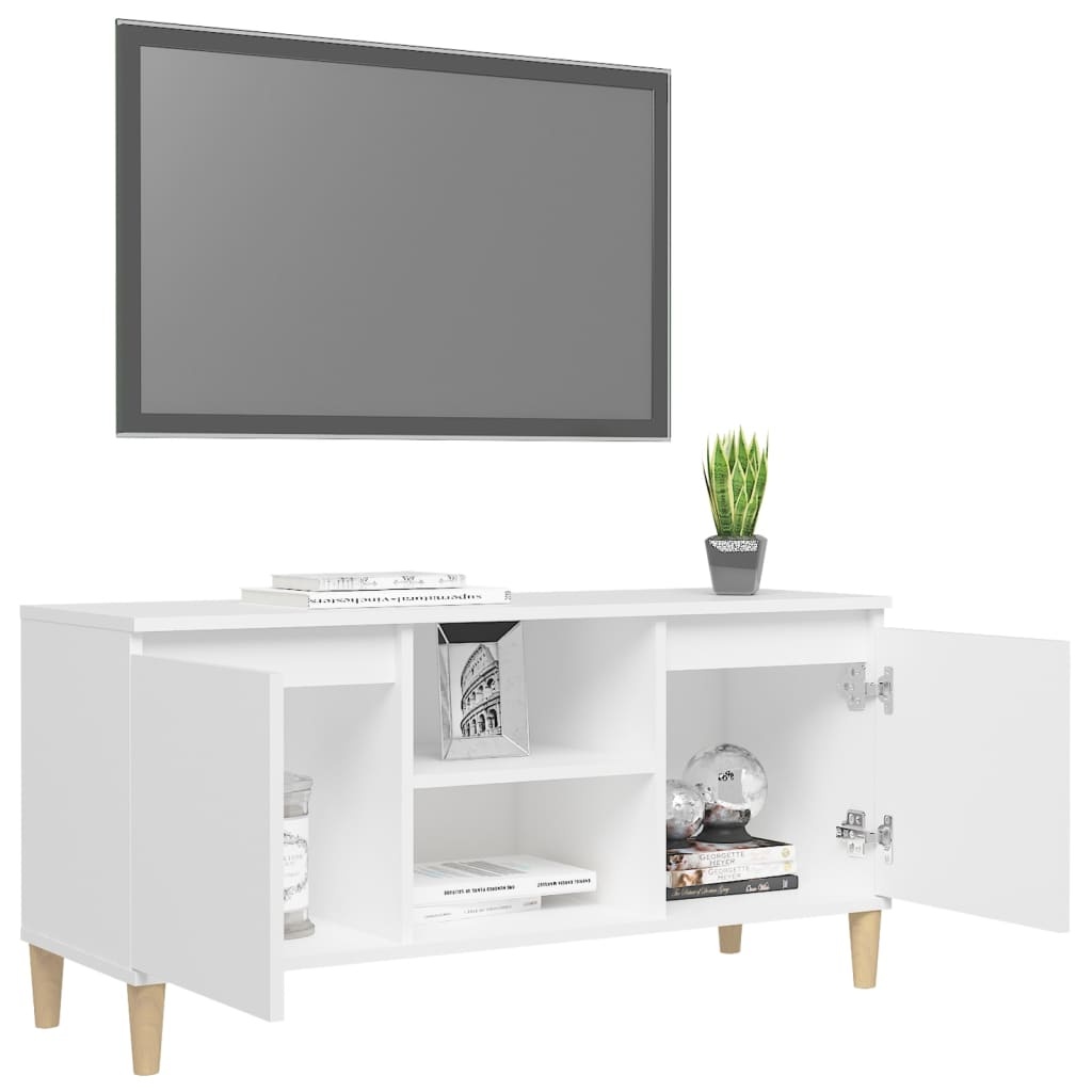 VidaXL Tv-meubel met massief houten poten 103,5x35x50 cm wit