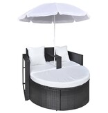 vidaXL Tuinbed met parasol poly rattan zwart