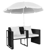 vidaXL Tuinbed met parasol poly rattan zwart