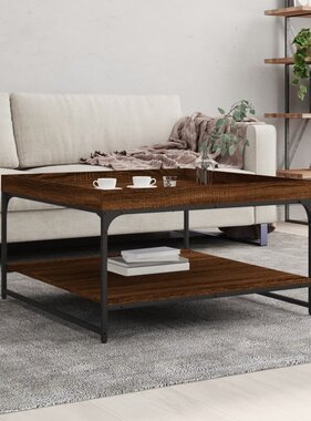 VidaXL Salontafel 80x80x45 cm bewerkt hout en ijzer bruineikenkleurig