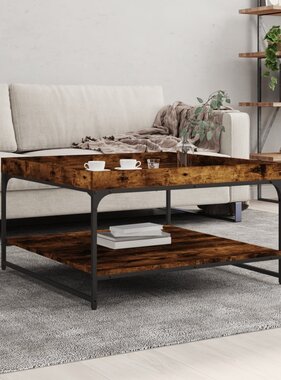 VidaXL Salontafel 80x80x45 cm bewerkt hout en ijzer gerookt eikenkleur