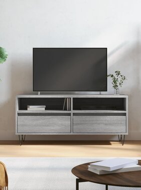 VidaXL Tv-meubel 100x34,5x44,5 cm bewerkt hout grijs sonoma eikenkleur