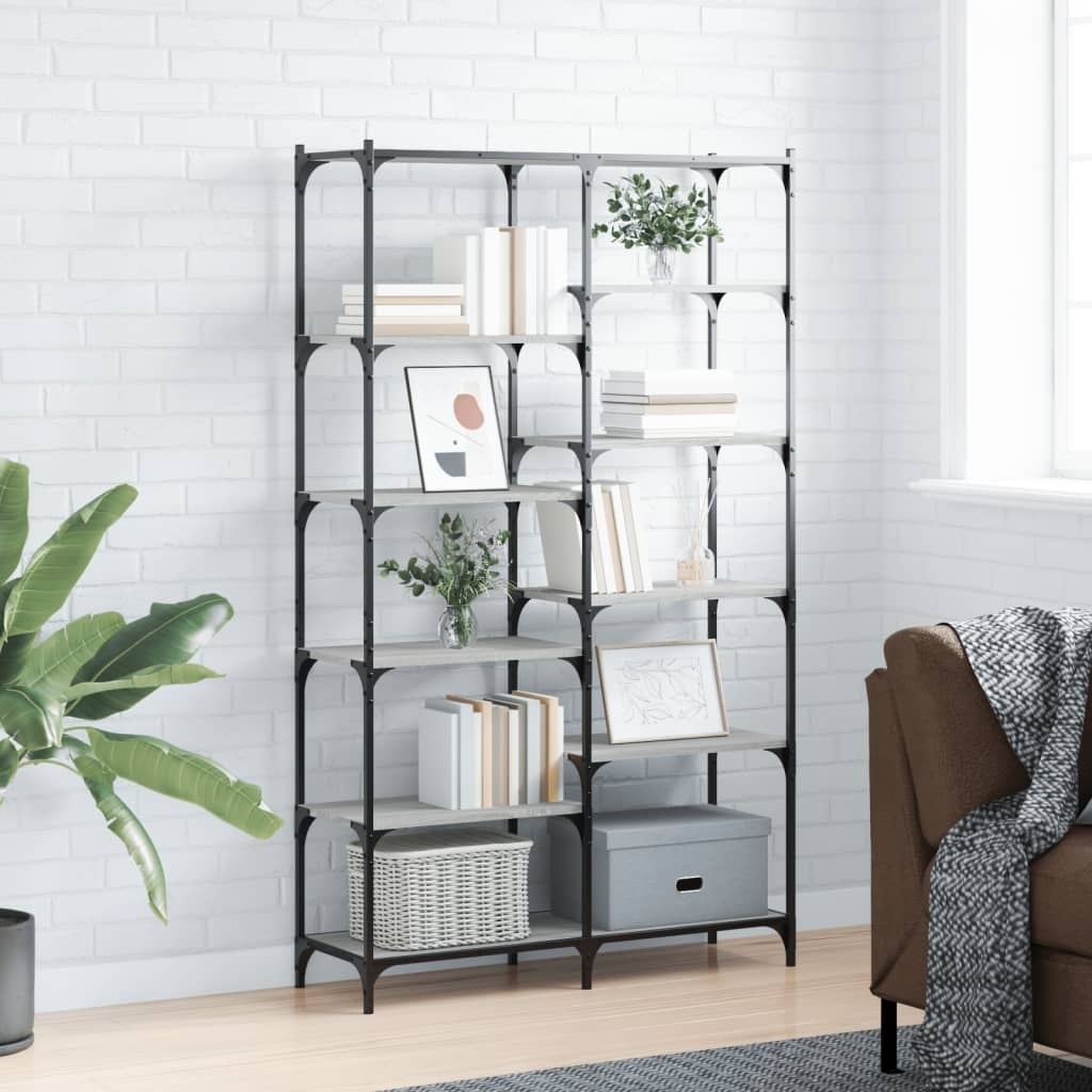 VidaXL Boekenrek 100x32x170 cm bewerkt hout en ijzer grijs sonoma