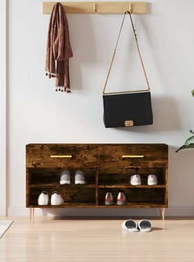 VidaXL Schoenenbank 102x35x55 cm bewerkt hout gerookt eikenkleurig