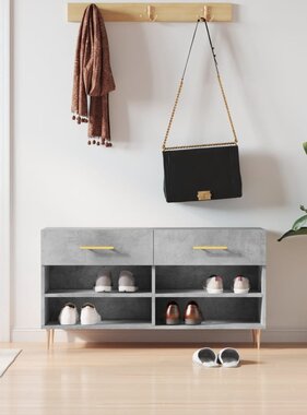 VidaXL Schoenenbank 102x35x55 cm bewerkt hout betongrijs