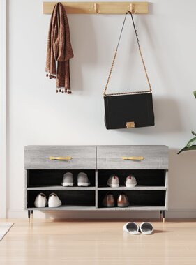 VidaXL Schoenenbank 102x35x55 cm bewerkt hout grijs sonoma eikenkleur