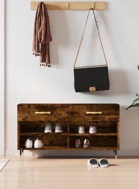 VidaXL Schoenenbank 102x35x55 cm bewerkt hout gerookt eikenkleurig
