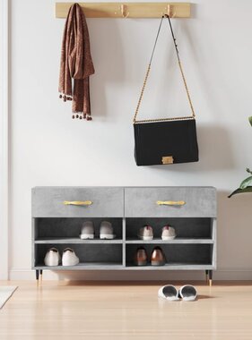 VidaXL Schoenenbank 102x35x55 cm bewerkt hout betongrijs