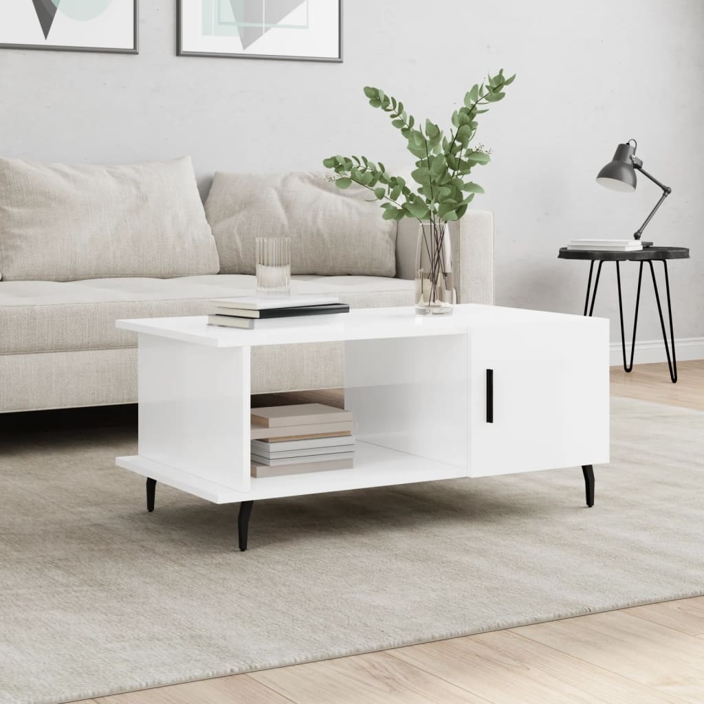 VidaXL Salontafel 90x50x40 cm bewerkt hout hoogglans wit