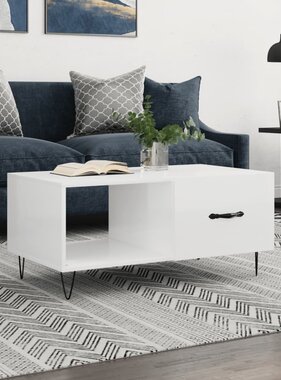 VidaXL Salontafel 90x50x40 cm bewerkt hout hoogglans wit