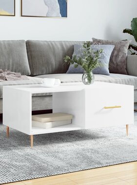 VidaXL Salontafel 90x50x40 cm bewerkt hout hoogglans wit